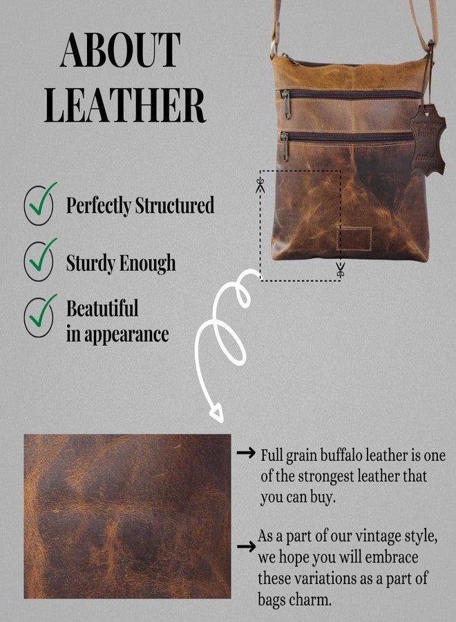 Madosh, Buffalo Leather Bag Men's Shoulder Crossbody Brown Zipper Messenger Daily Casual Bag - Image 4